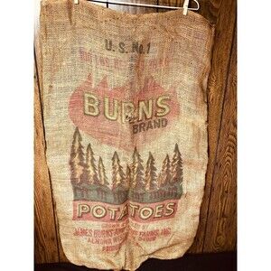 RARE Vintage Burlap Bag Burns Brand Potatos USA Fire Forest Potato Sack 100lb.
